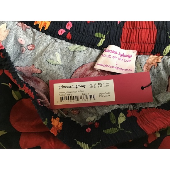 Princess Highway Unisex Navy Pomegranate Scrub Pant Size L - Picture 12 of 14